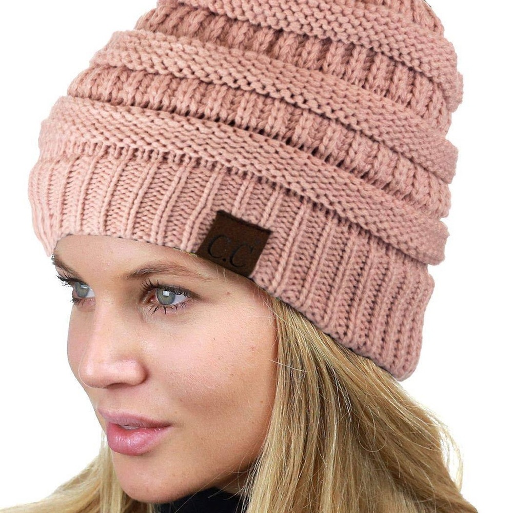 C.C Cable Knit Beanie in Pale Pink
